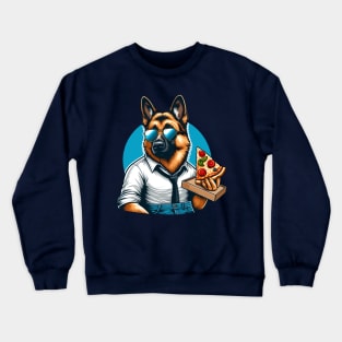 German Shepherd Dog Eating Pizza Crewneck Sweatshirt